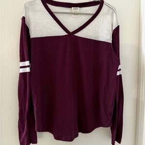 Victoria's Secret Maroon and White V-Neck T Shirt